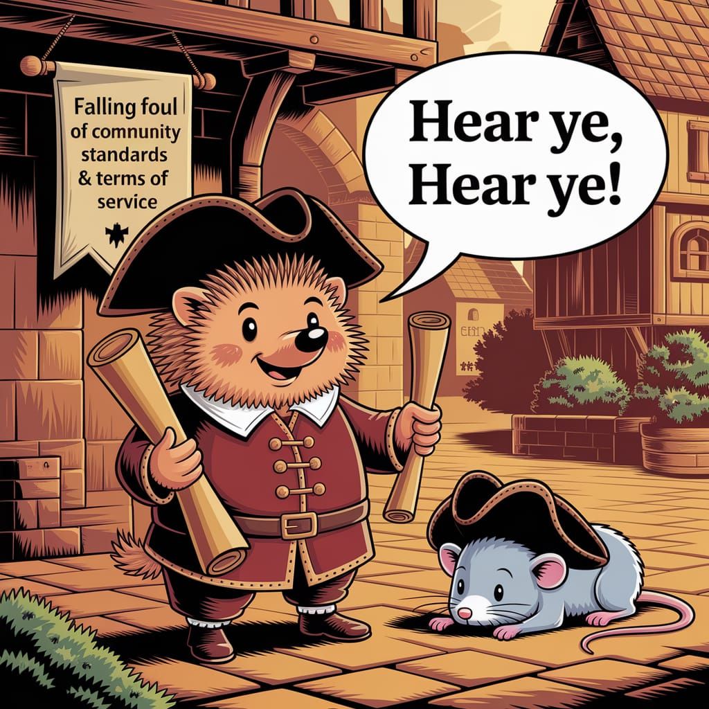 Hedgehog Town Crier Announces Community Standards Falling