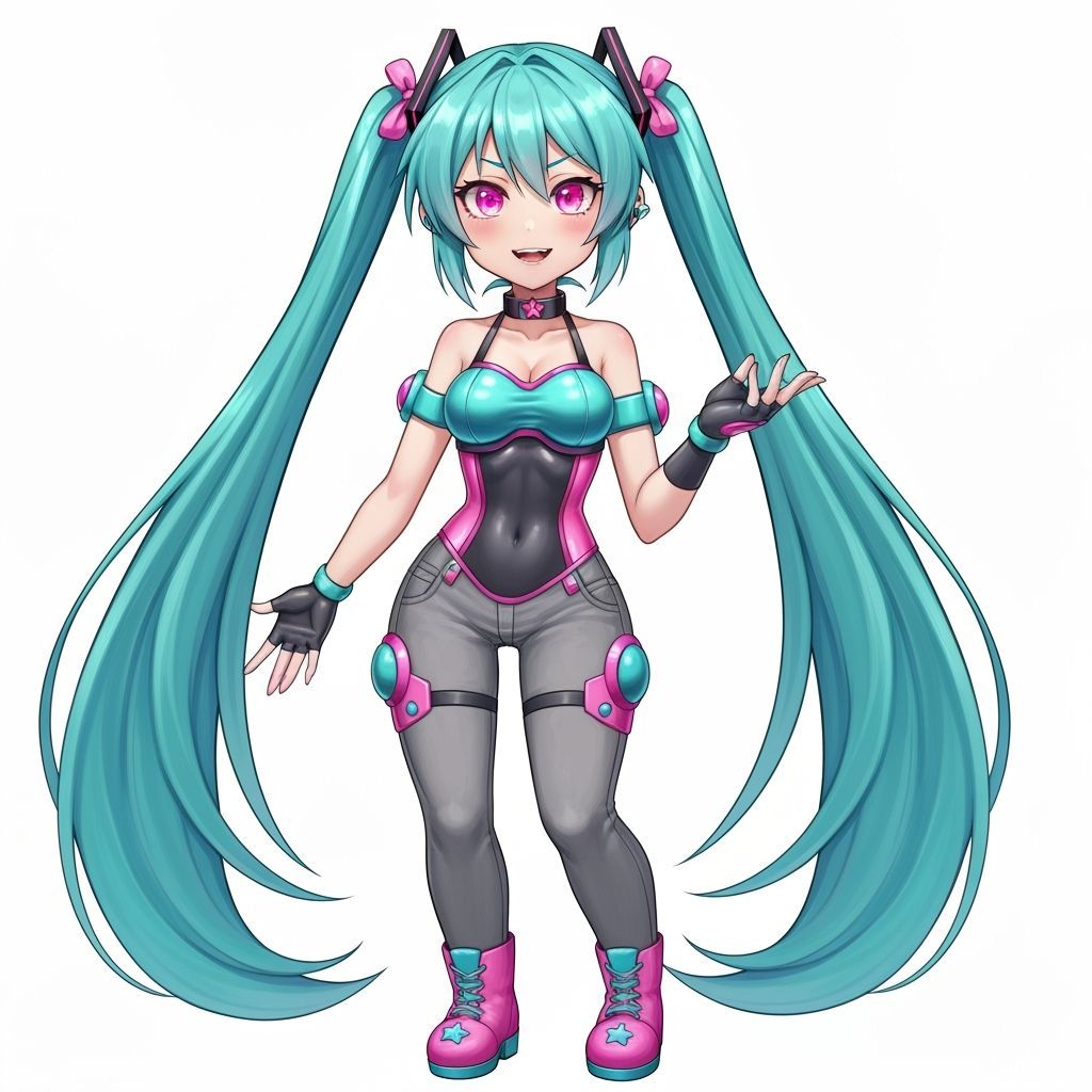 Aqua-Haired Character with Playful Aura