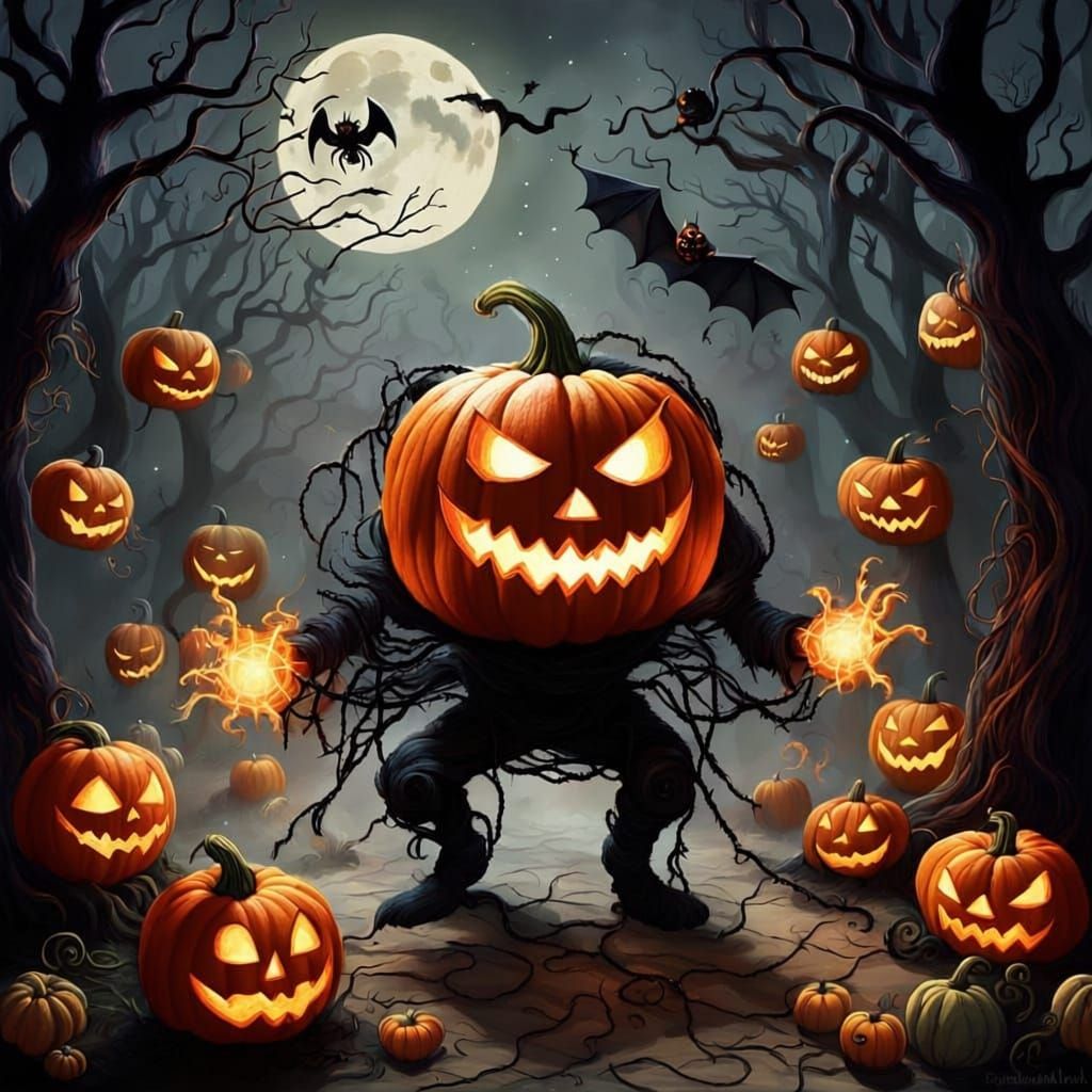 Haunting Druidic Ritual with Fiery Jack O'Lanterns