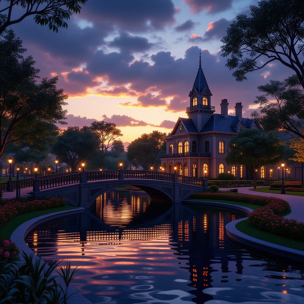 Victorian Park at Dusk: Fantastical Matte Painting
