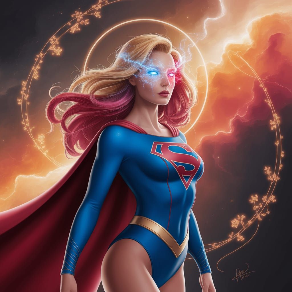 Supergirl Scarlet Witch Hybrid in Art Nouveau Style
