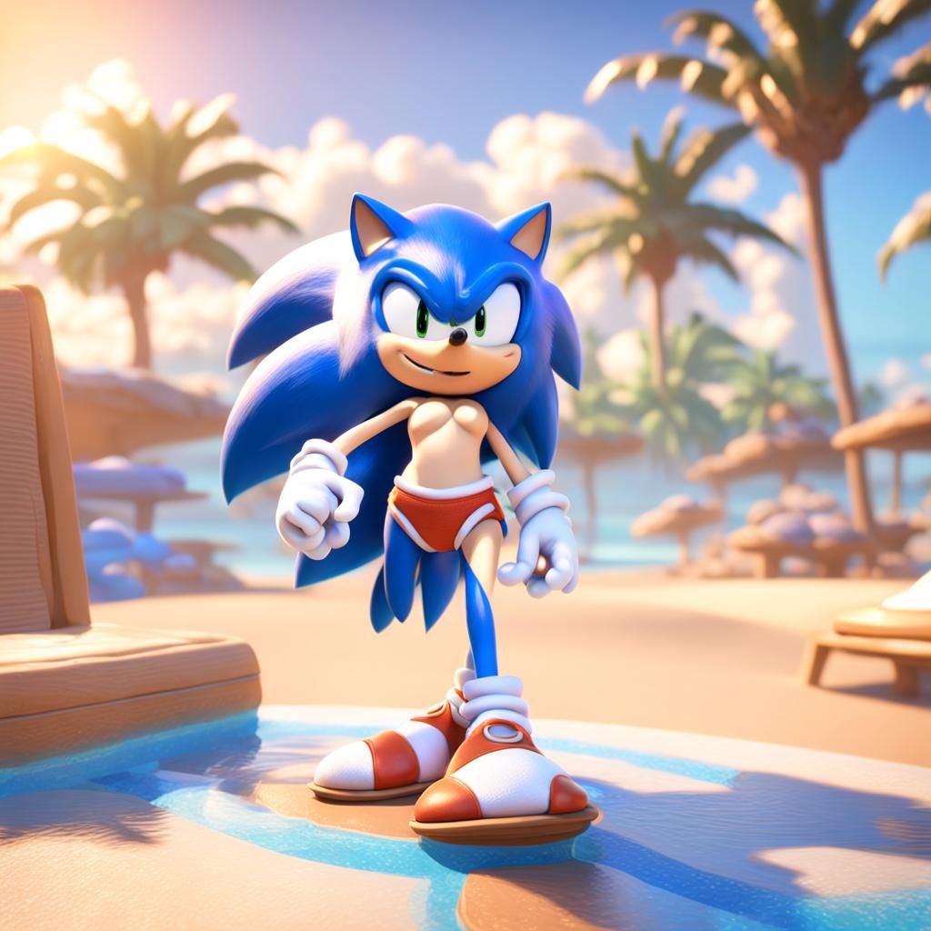 Female Sonic the Hedgehog in Bikini, 3D Digital Art