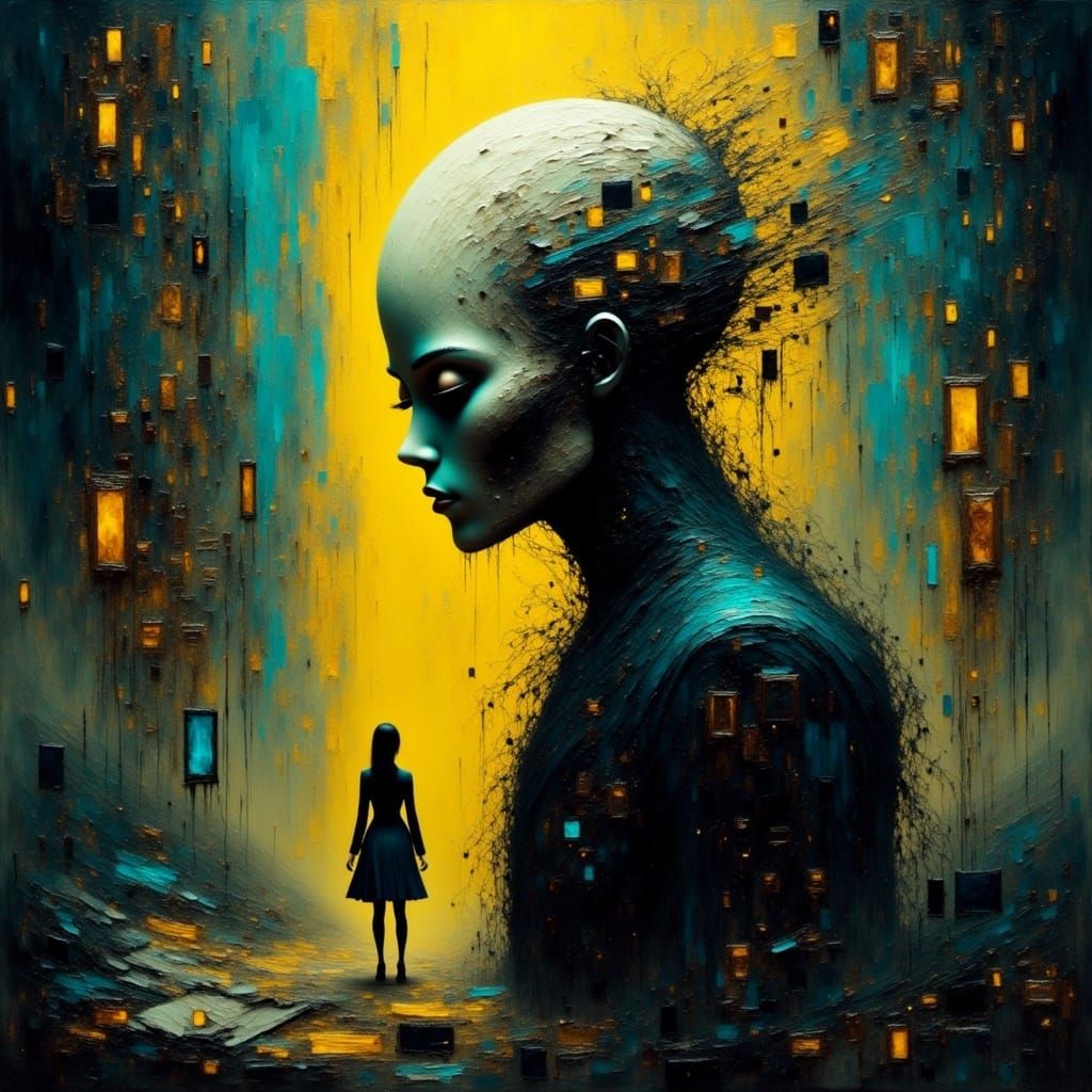 Cyberpunk Existential Dread AI in a Shattered Mirror