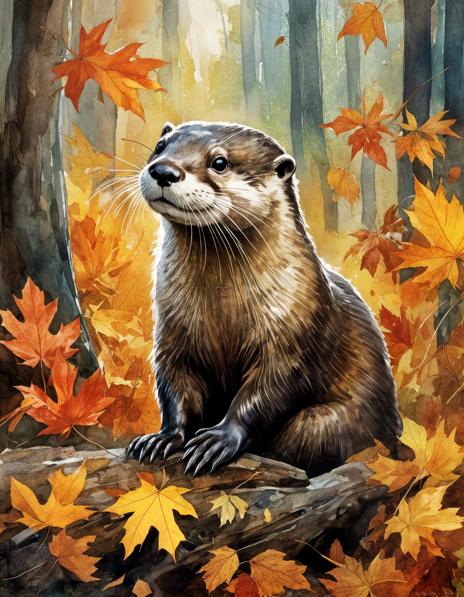 Autumn Otter in Forest