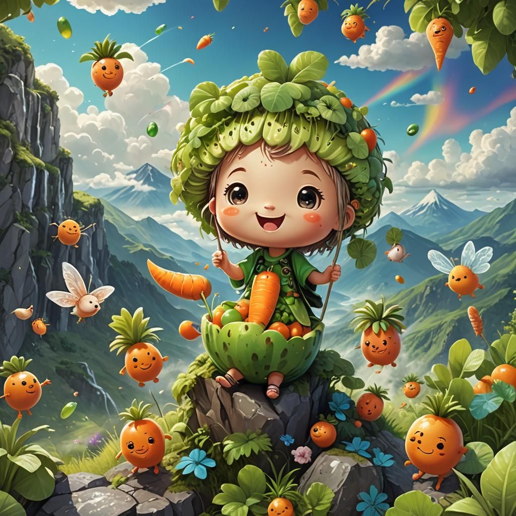 Chibi Kiwi and Carrot Party on a Mountain