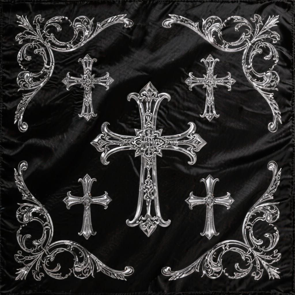 Gothic Cross Silk Bandana Design in Minimalist Baroque Style