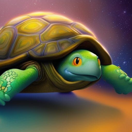 Cosmic Turtle in Twilight, Pixar Impressionism
