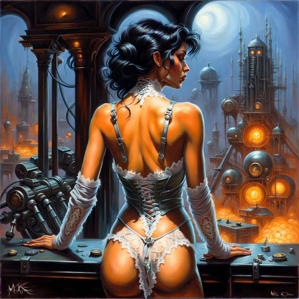 Alluring Cyborg in Gothic Post-Apocalyptic Landscape