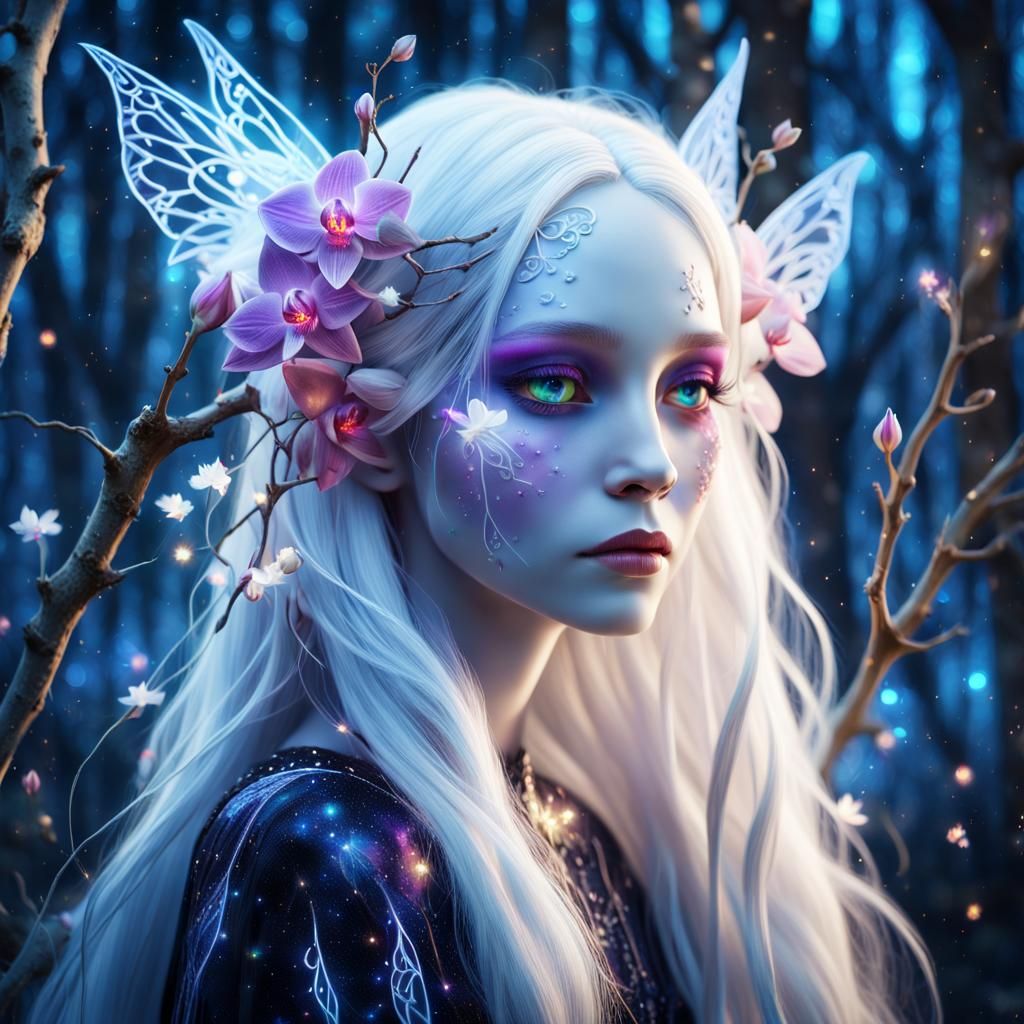 Surreal Gothic Fairy in Cosmic Forest Illustration