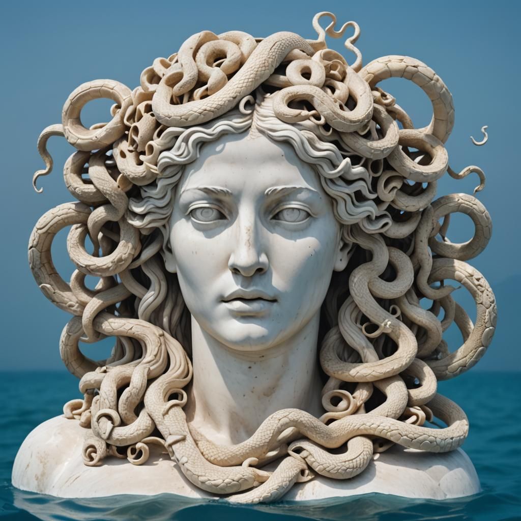 Floating Medusa Head in Blue Ocean
