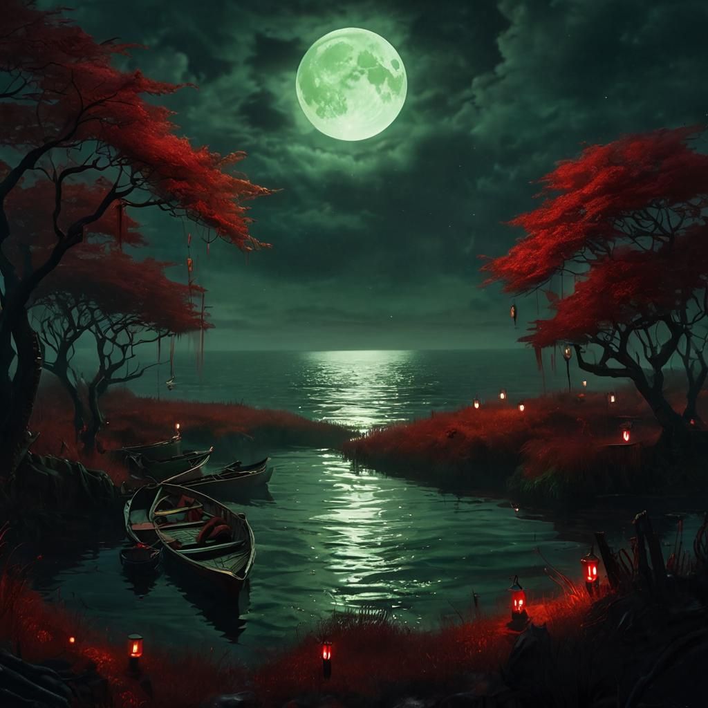 Swamp Rituals: Nighttime Scene with Blood Witch