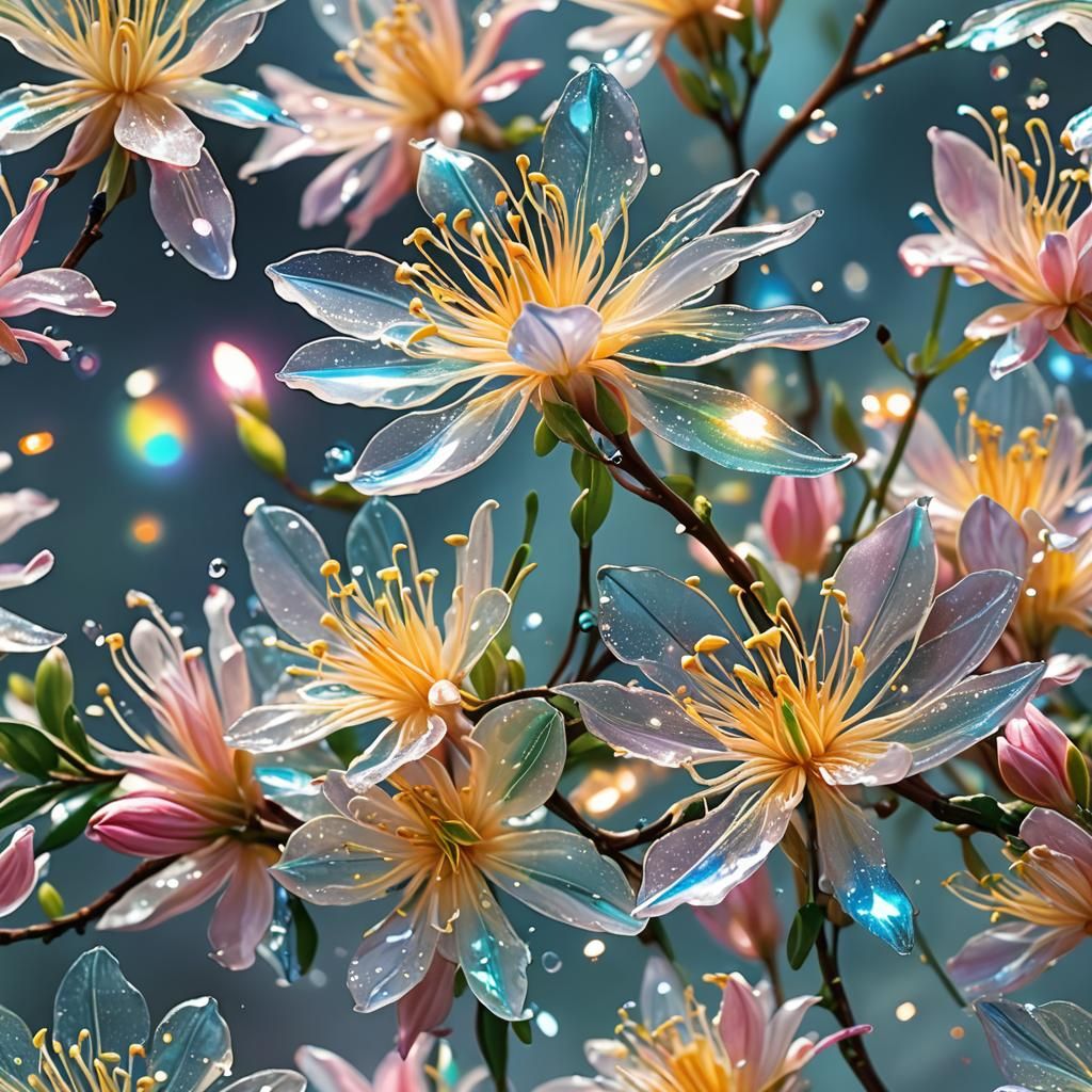 Bioluminescent Honeysuckle Blossom with Crystal Petals