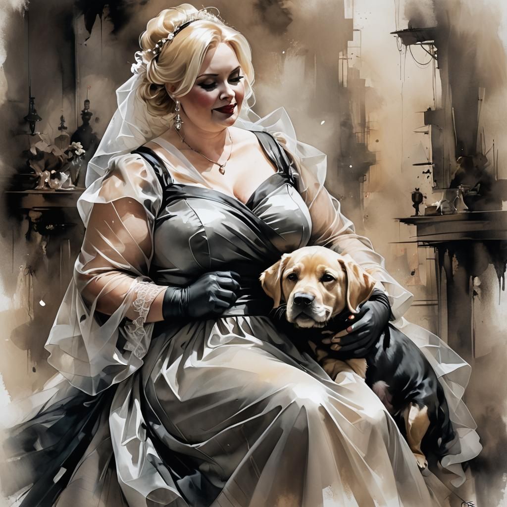 Smiling Woman with Puppy in Comic Noir Style