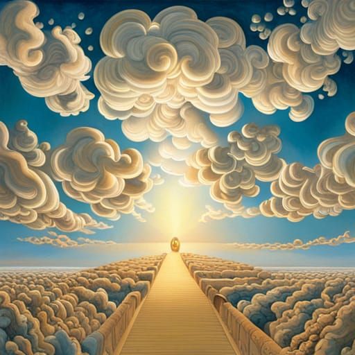 Altocumulus Clouds with Sunshine Rays in Art Deco Style