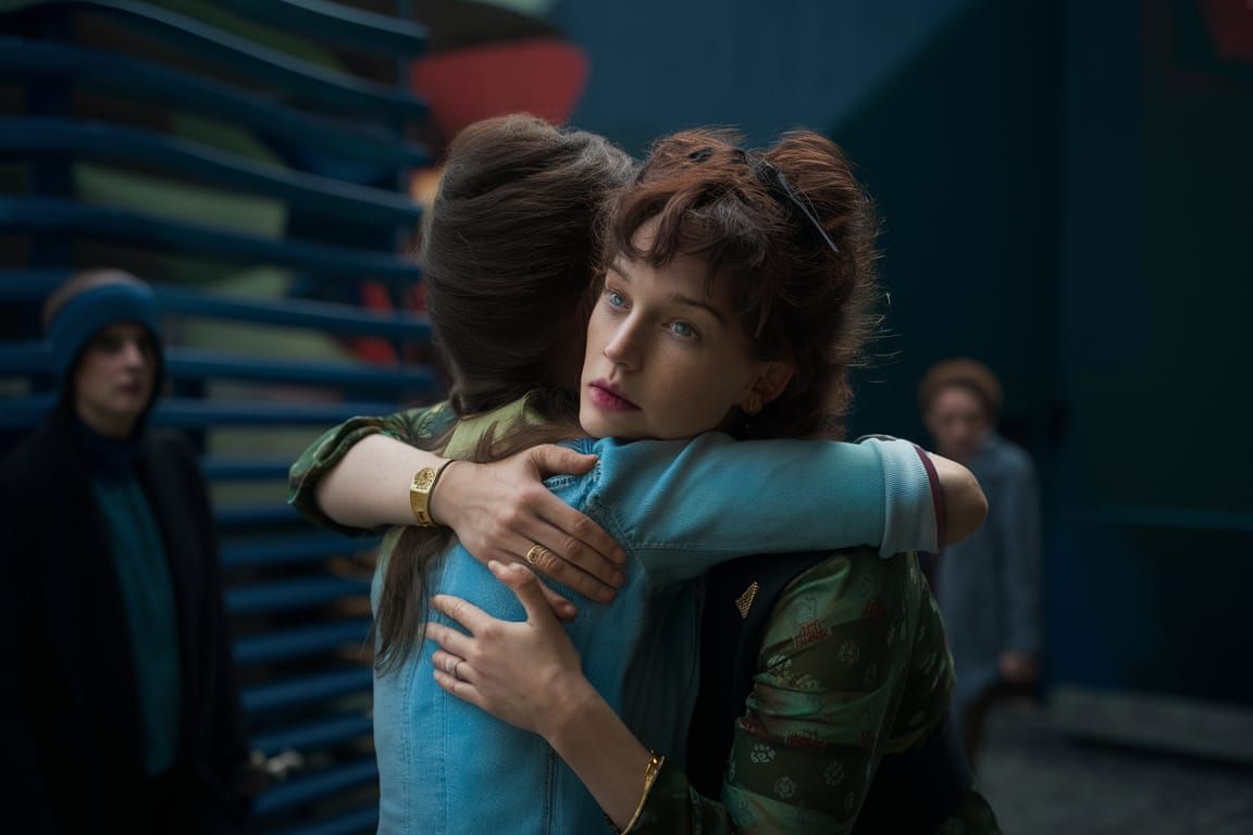 Surreal Space Masquerade with Masks and Feathers