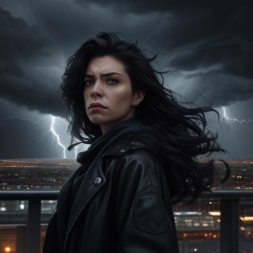 Woman Stands Strong Against a Storm