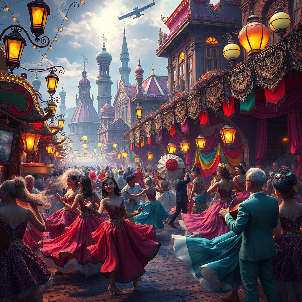 Lively Street Carnival Scene in Baroque Style