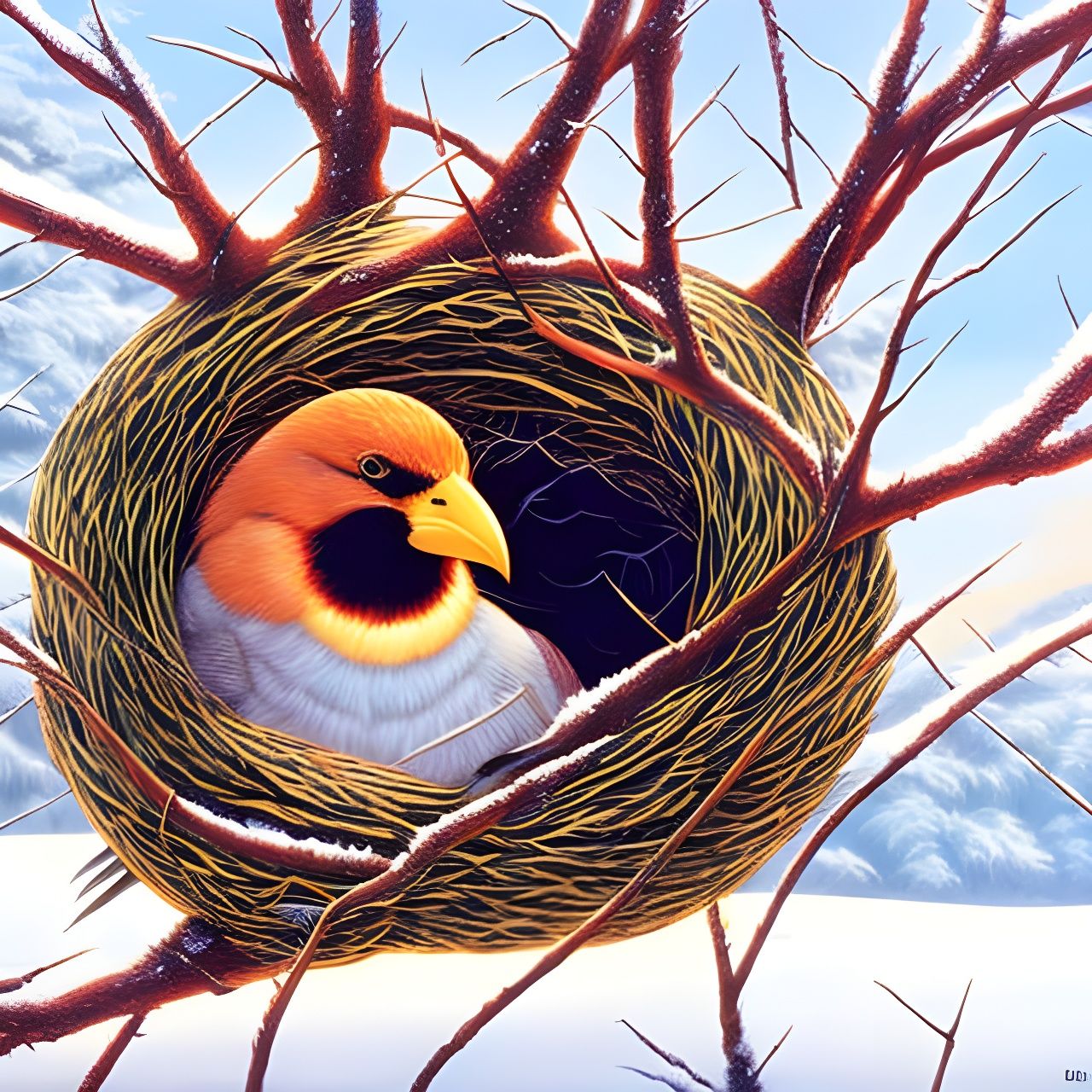 Bird in Snowy Tree: Fantasy Art Album Cover