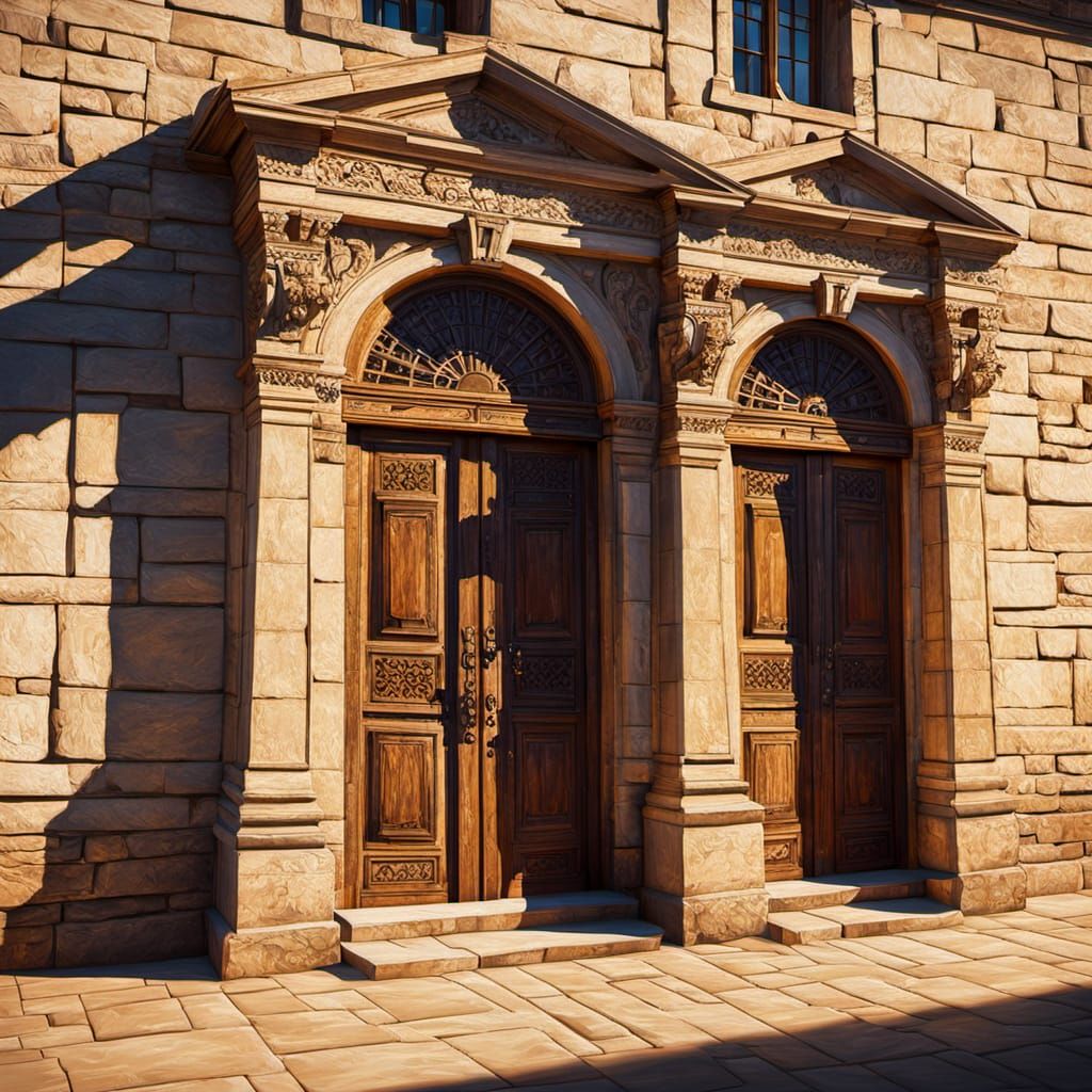 Majestic Roman Wooden Doors in a Weathered Stone Wall