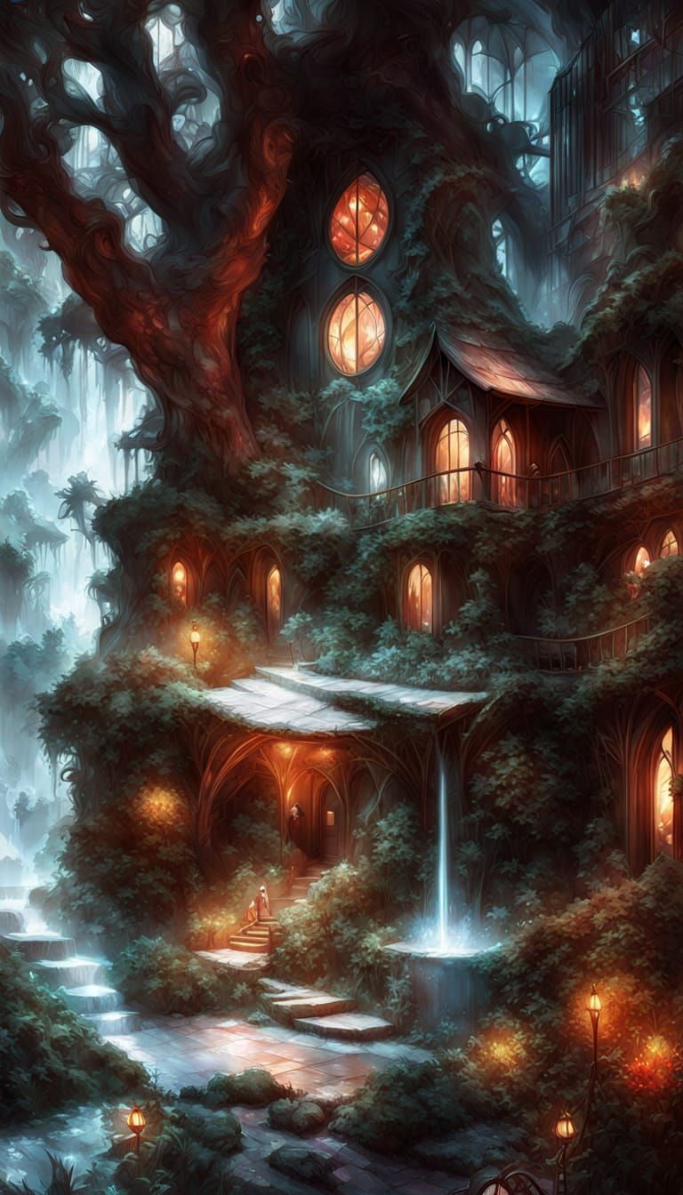 Whimsical Fairytale Villa in a Luminous Fantasy Landscape