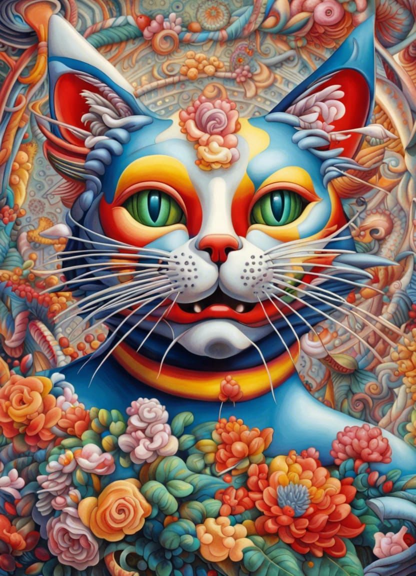 The cat and the flowers