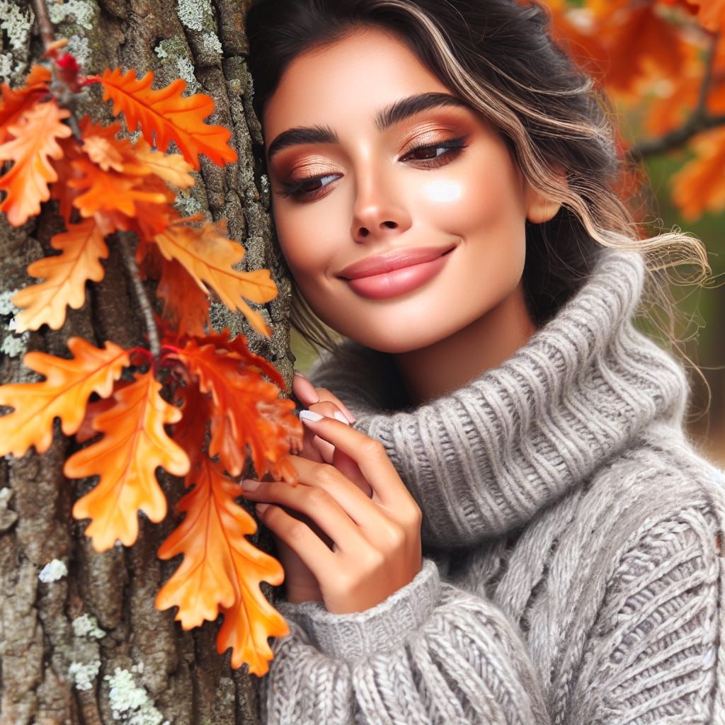 Serene Woman Embraces Autumn Breeze