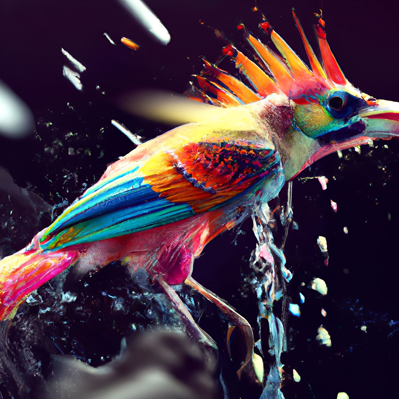 Day-Glo Paradise Bird in Bioluminescent Garden