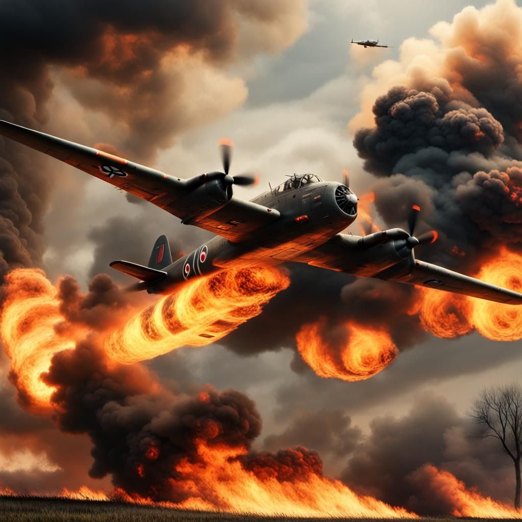 World War II German Bomber Crash: Dramatic Digital Painting