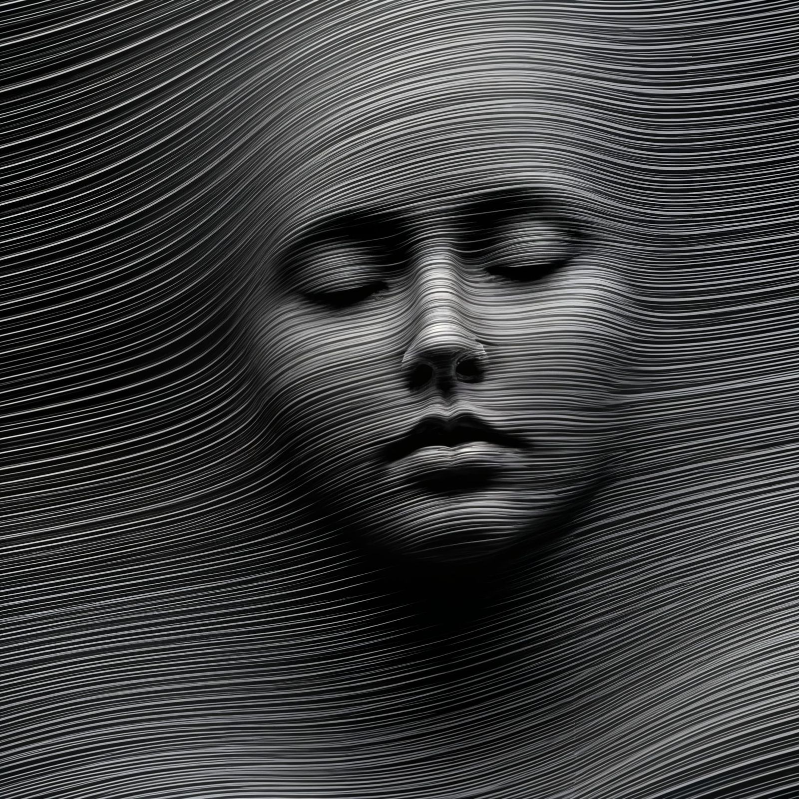 Abstract Face Emerging from Diagonal Lines