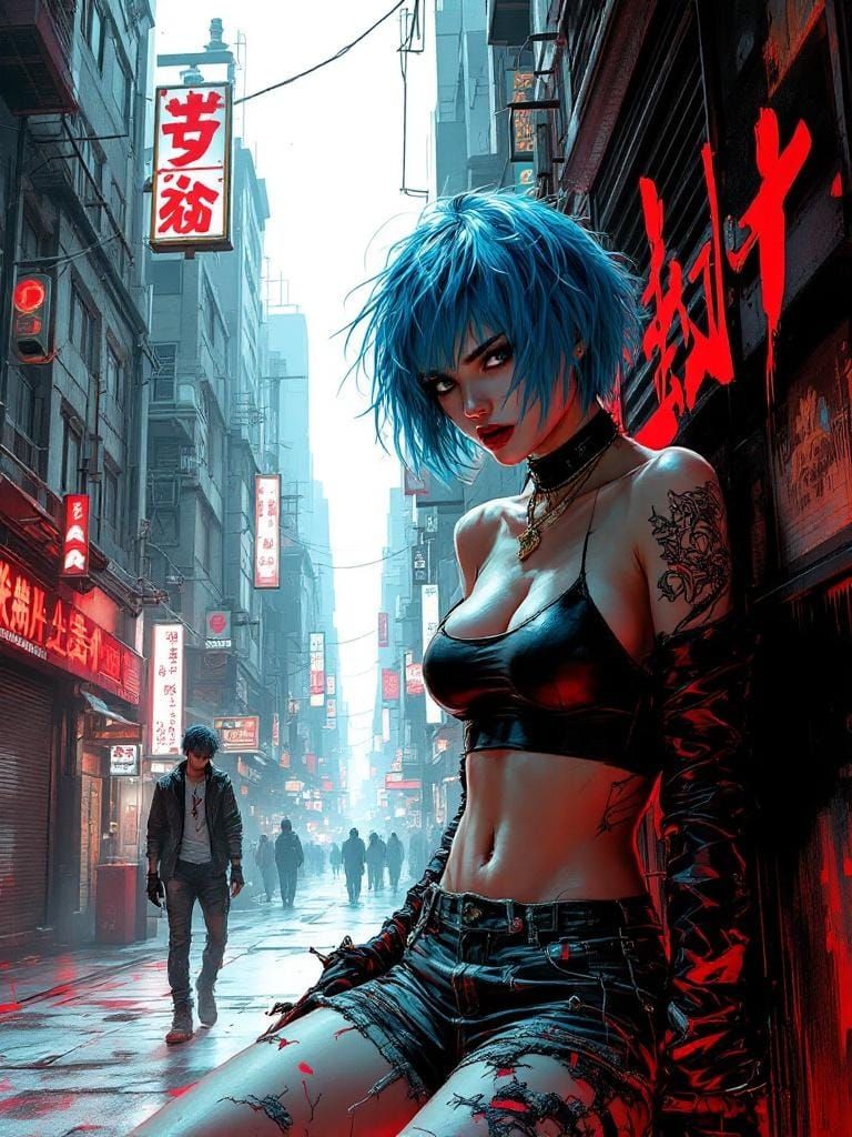 Cyberpunk Woman in Graphic Novel Style