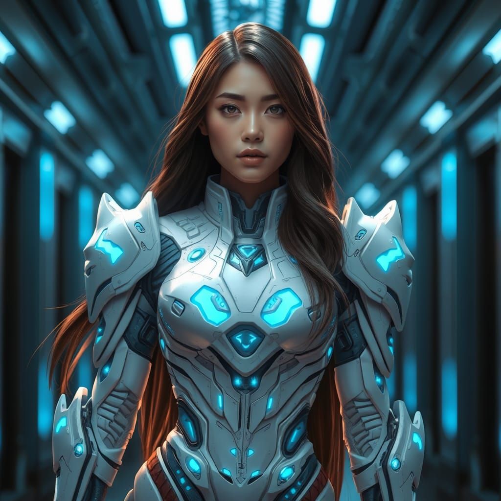 Futuristic Asian Woman in Sci-Fi Armor