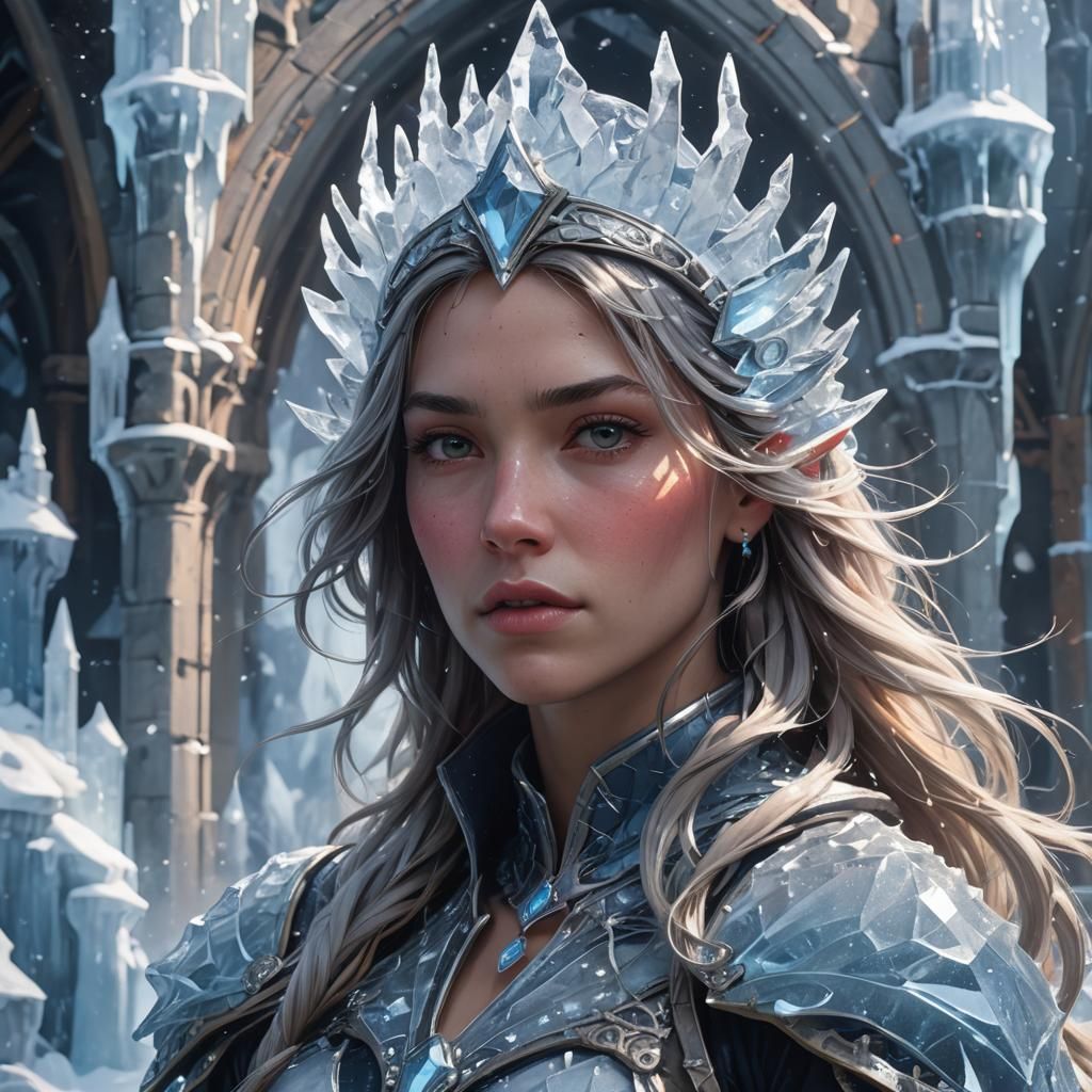Detailed Ice Castle Portrait in Digital Art Style