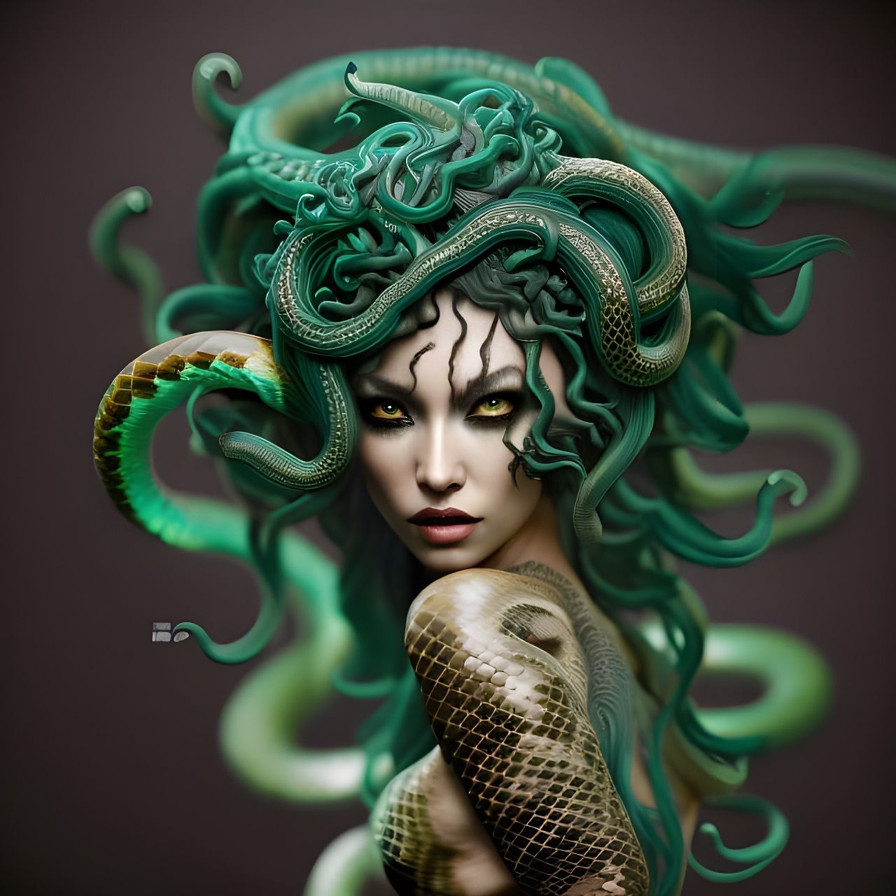 Dark Medusa Goddess Portrait in Fantasy Art Style