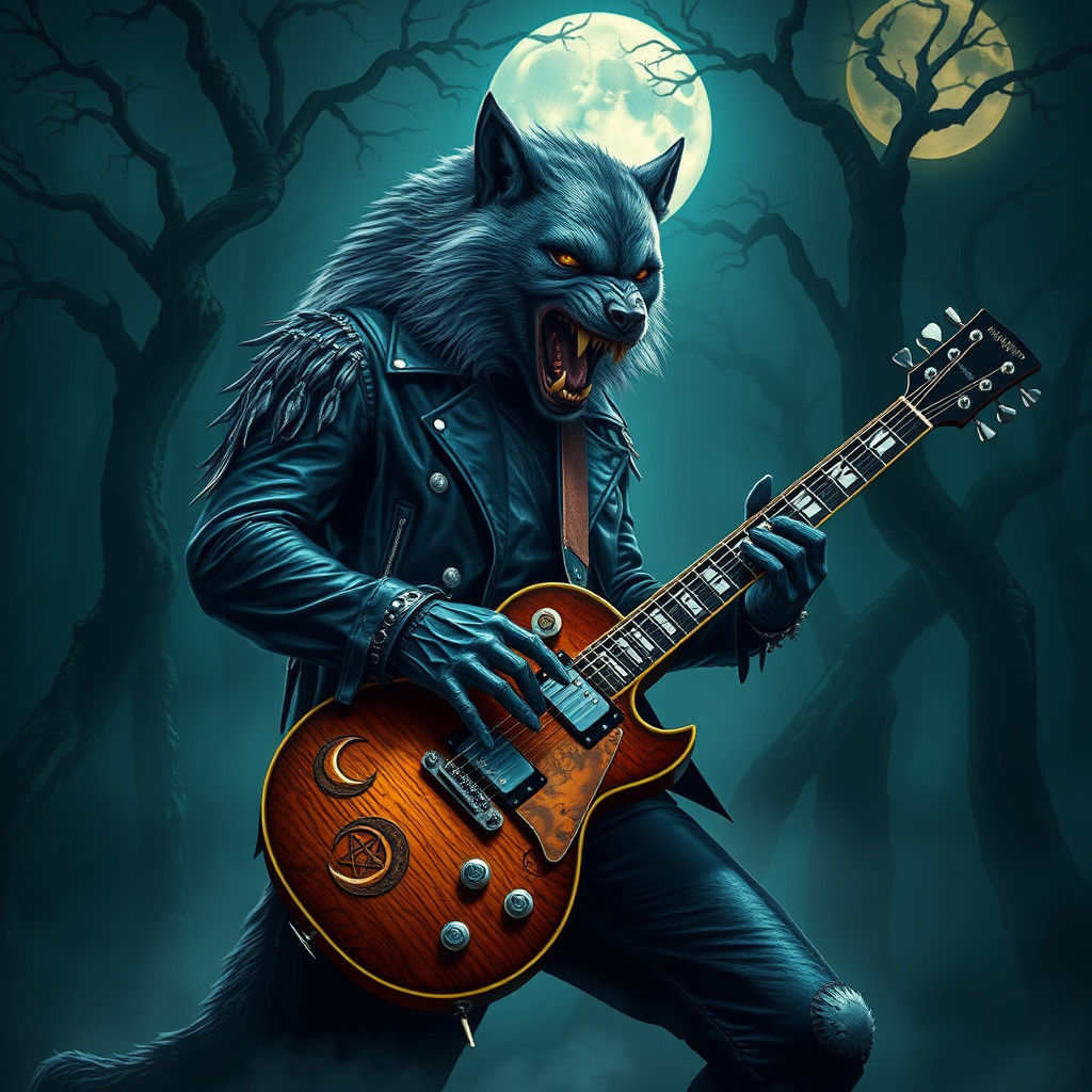 Rock and Roll Werewolf Shredding Guitar