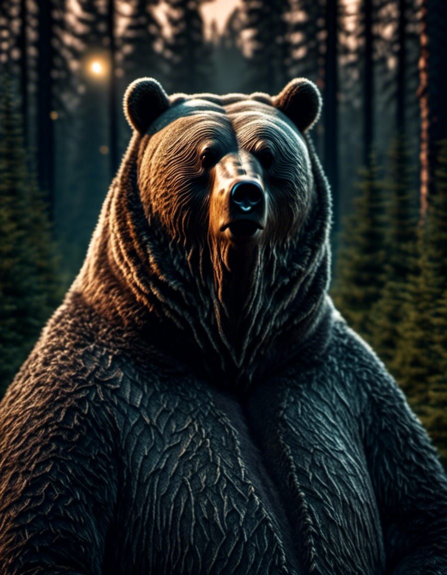 Detailed Portrait of a Fuzzy Bear in Moonlight