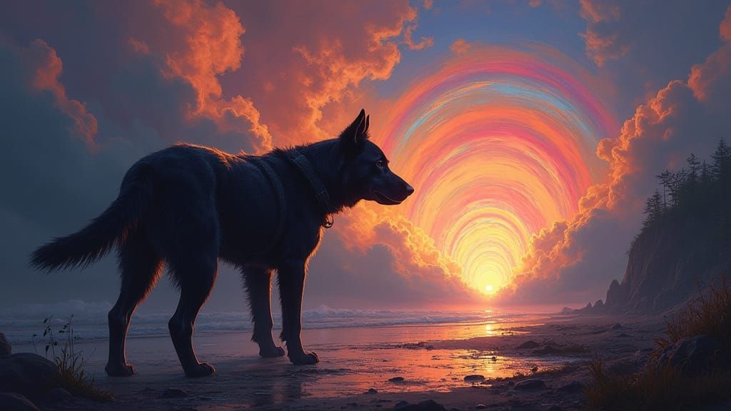 Black Dog's Soul Ascends to Rainbow Bridge