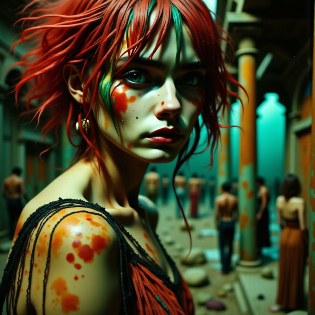 Surreal Succubus in Catacombs, Vibrant Colors