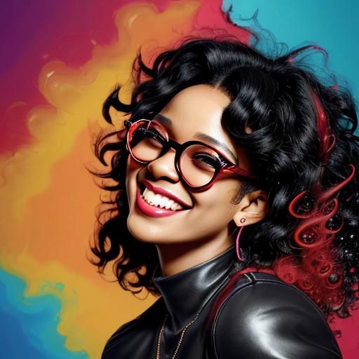 Woman with Black Hair and Red Glasses