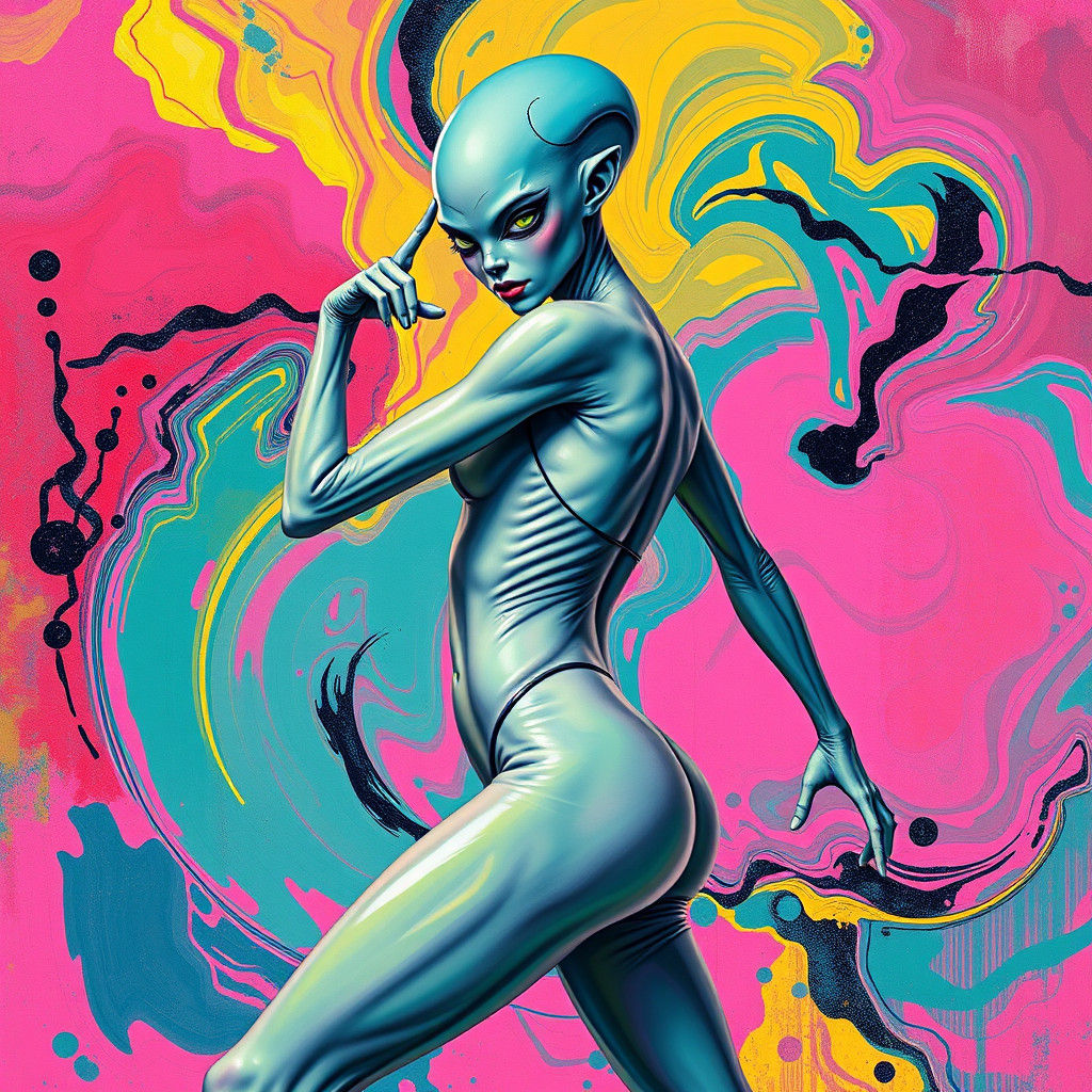 Athletic Alien Woman in Abstract Expressionist Style