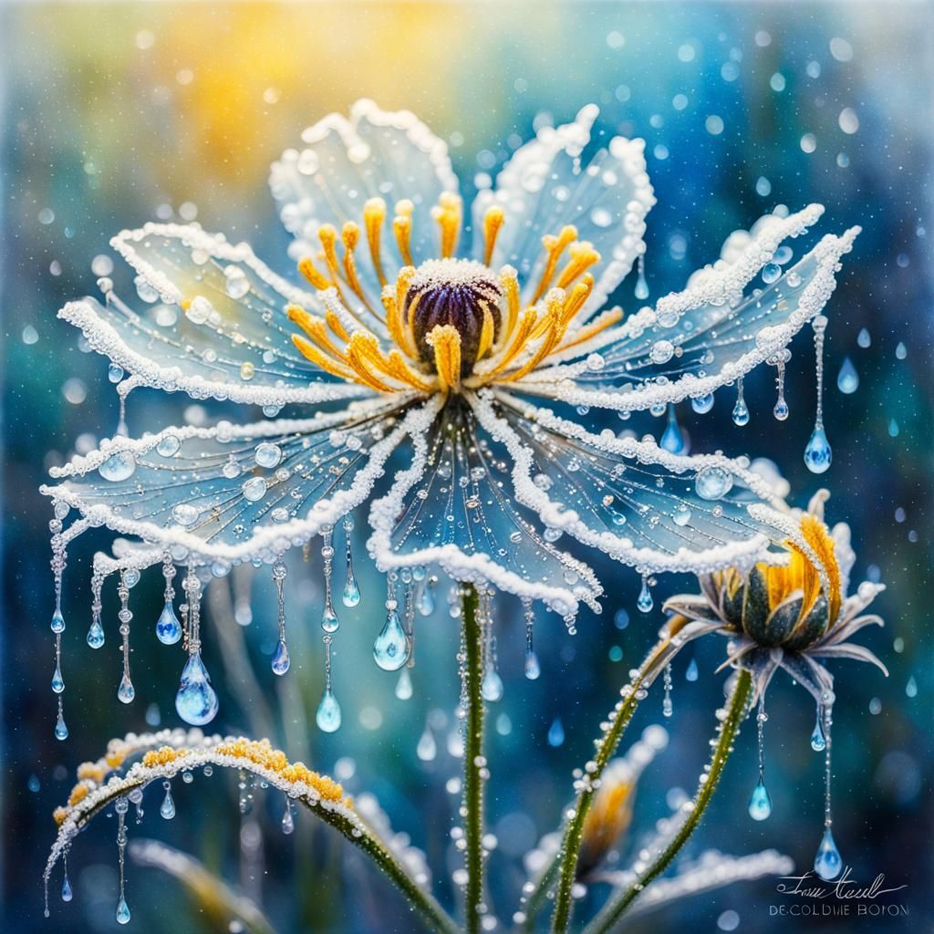 Frozen Flower with Fairy in Impressionistic Style
