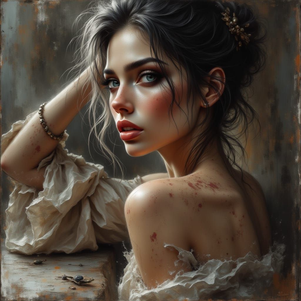 Naked Beauty in Macabre Charcoal Style