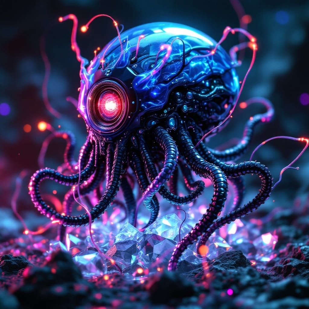 Glowing Symbiote Medusa with Quantum Energy Field in a Cryst...