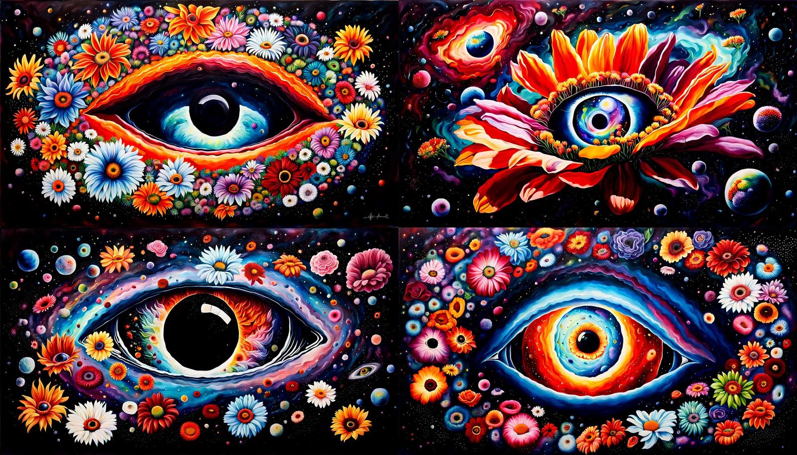 Hyperrealistic Flowers Floating in a Nebula