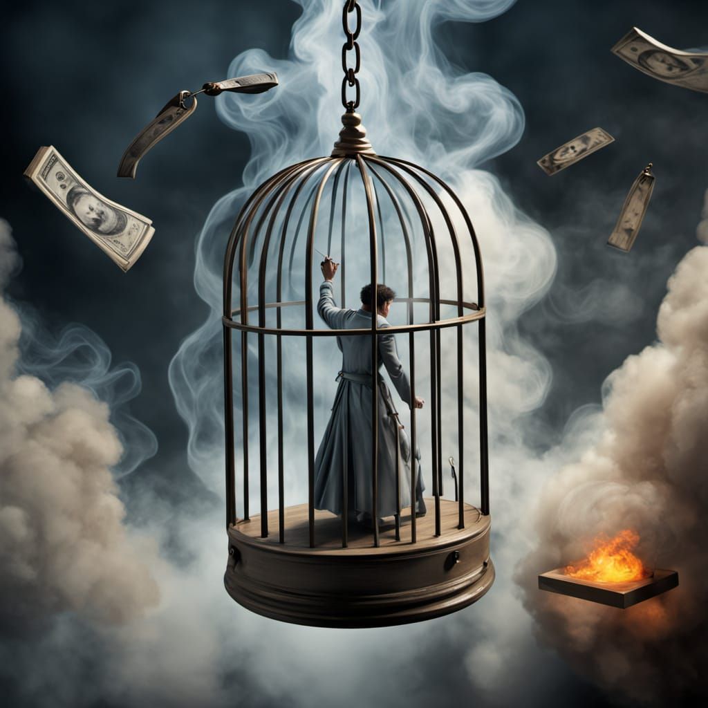 Surreal Prisoner Escapes Dissolving Cage in Dreamlike Mindsc...