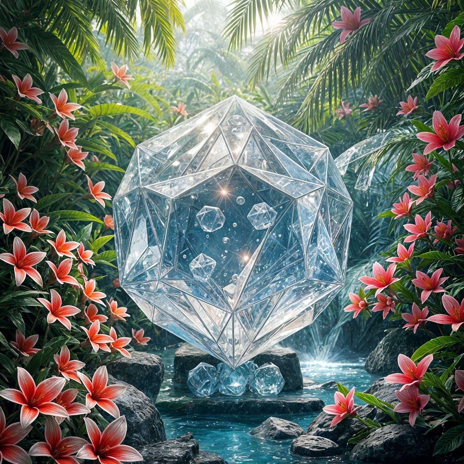 Crystal Octahedron Dazzles in Vibrant Jungle Setting