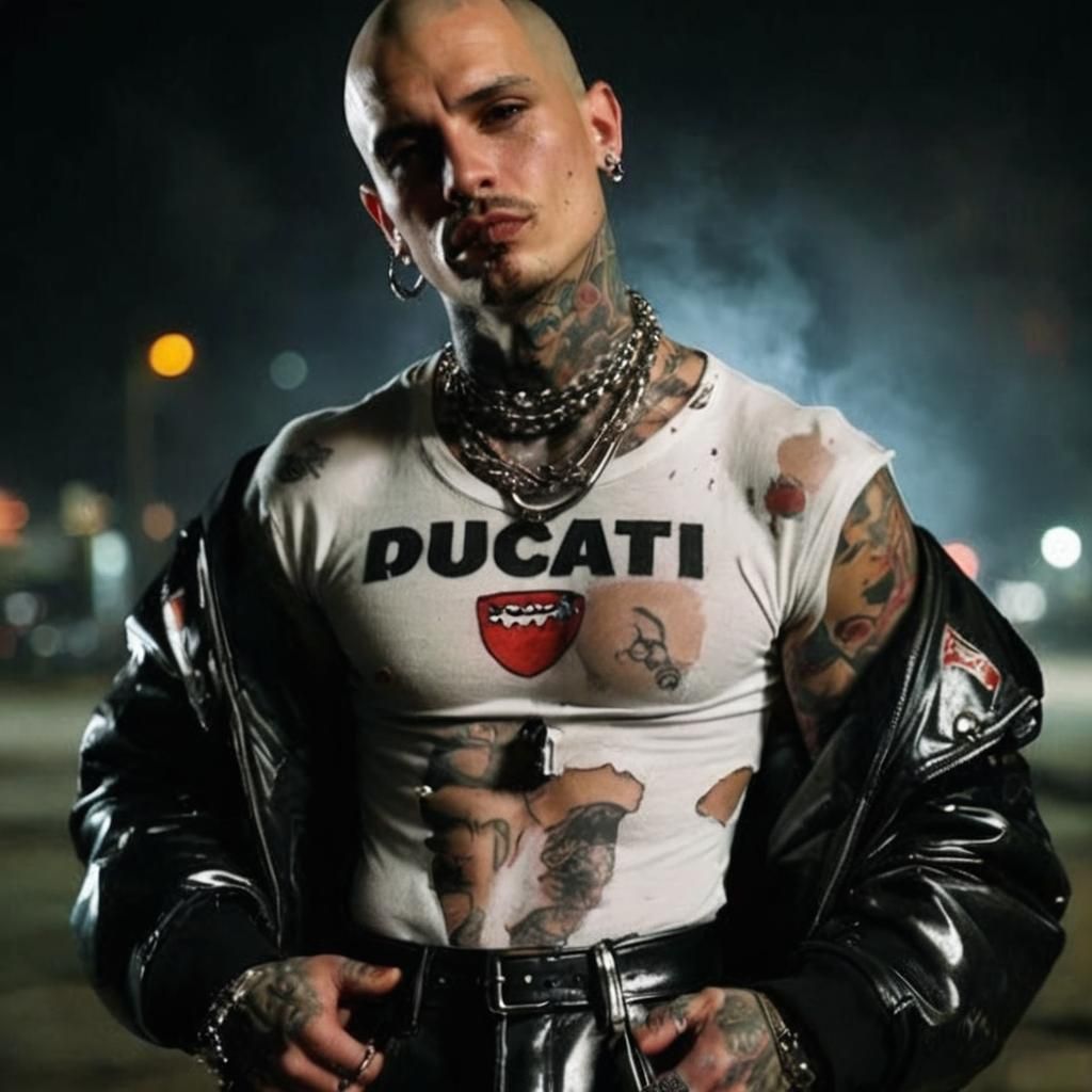 Tattooed Punk Smoking Cigar in Leather Jacket