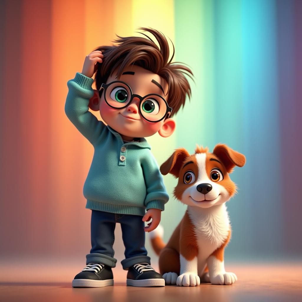 Boy and Puppy in Pixar-Inspired 3D Art