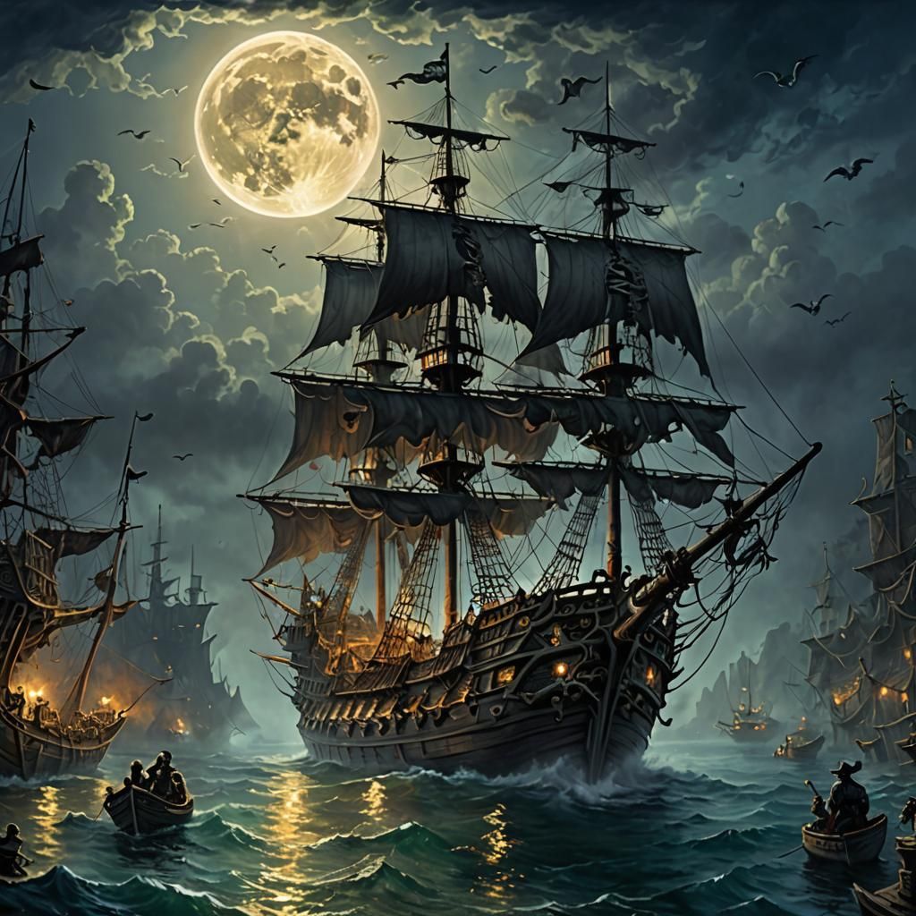 Pirate Ship Cove with Skeletons in Dark Fantasy