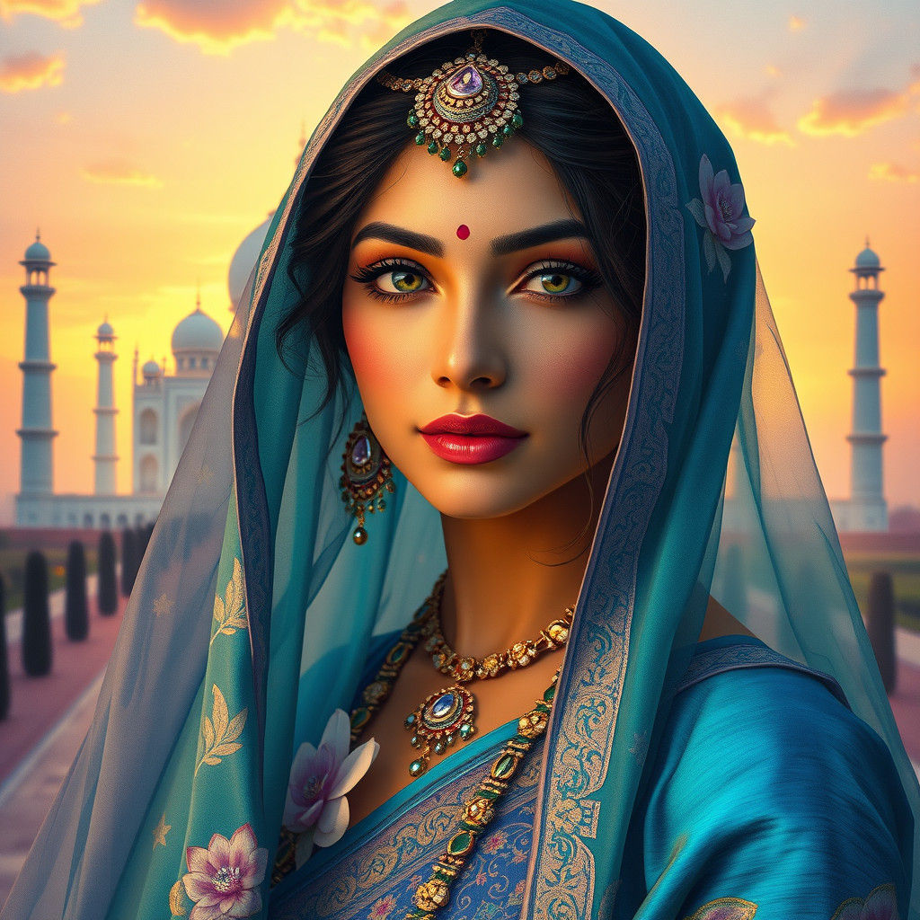 Hindu Princess at Taj Mahal in Art Nouveau Style