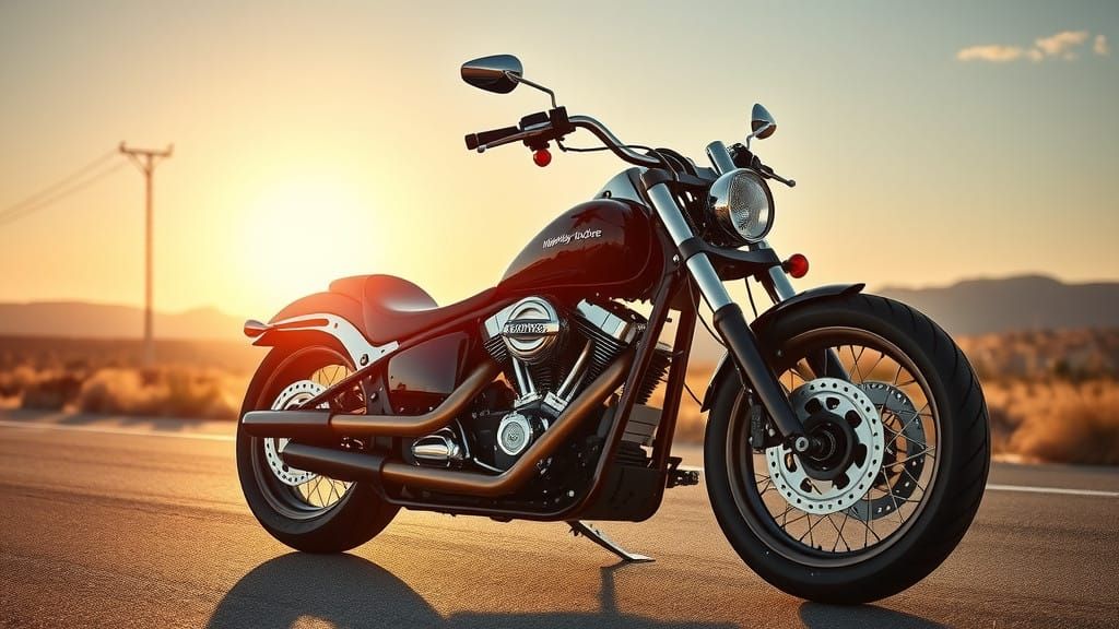 Sleek American Chopper Touring Bike in Warm Golden Light